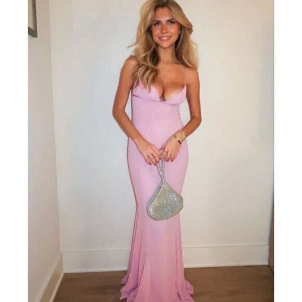 HOUSE OF CB Loren Georgette Mermaid Gown in Pink Size Medium